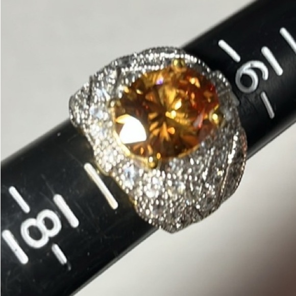 Gold Plated Citrine and Cubic Zirconia Ring, Sz 7 - Picture 2 of 8